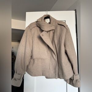 H&M Beige Cropped Funnel Neck Coat, XL